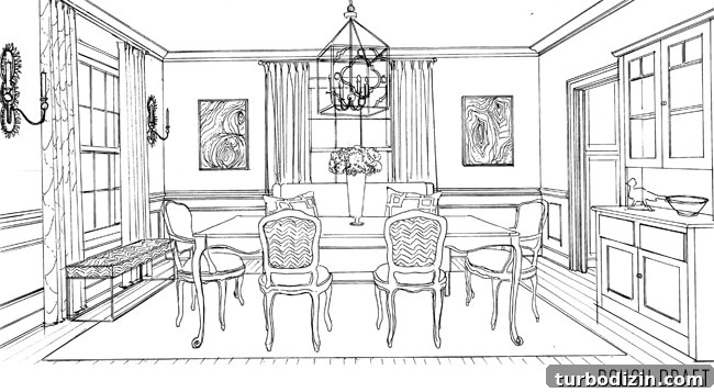 Inside the Studio: How a Coloring Book Is Created 7 coloringbook-dining-room-rough-draft