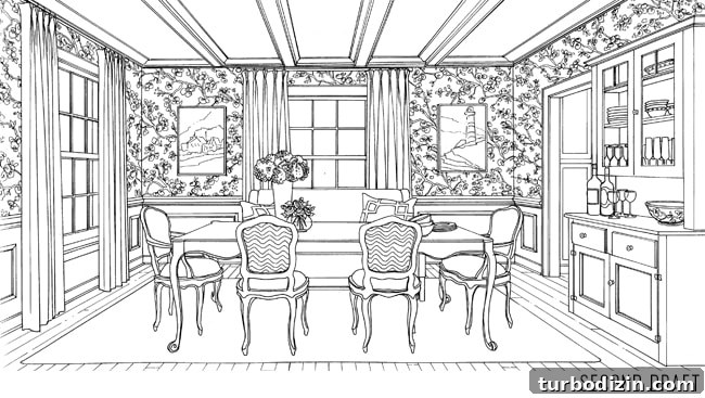 Inside the Studio: How a Coloring Book Is Created 9 coloringbook-dining-room-second-draft