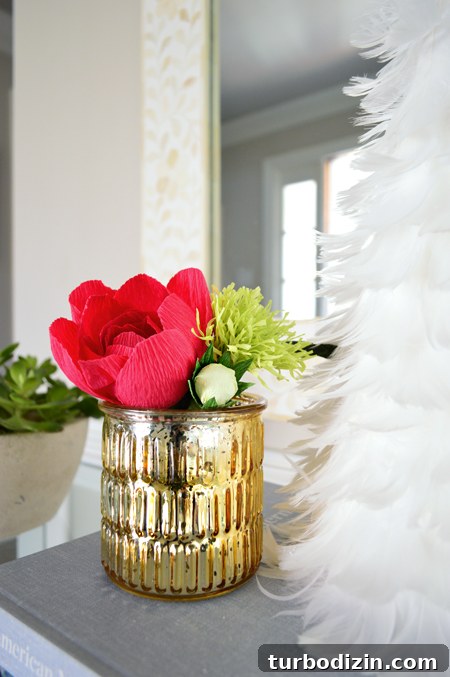 Holiday Home Tour: Step Inside Our Festive Christmas Tree Display 13 xmas-decor-paper-flower-close-up
