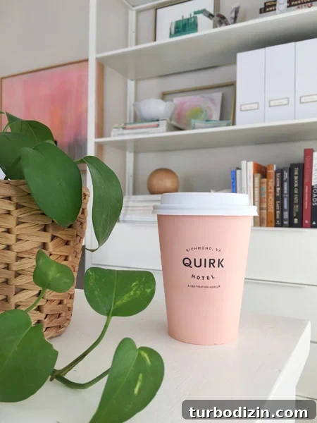 coffee cup from Quirk Hotel that inspired the beach house color