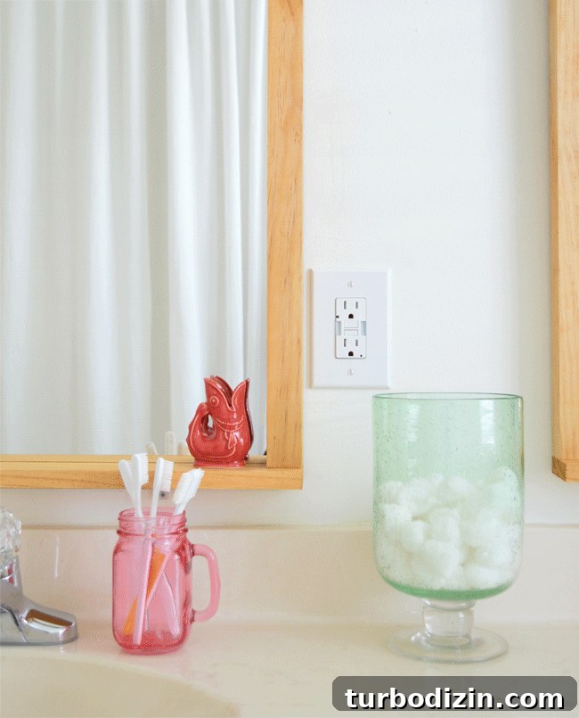 Beach House Renovation Update and How I Handled Rejection 7 Nightlight outlet installed in kids' bathroom