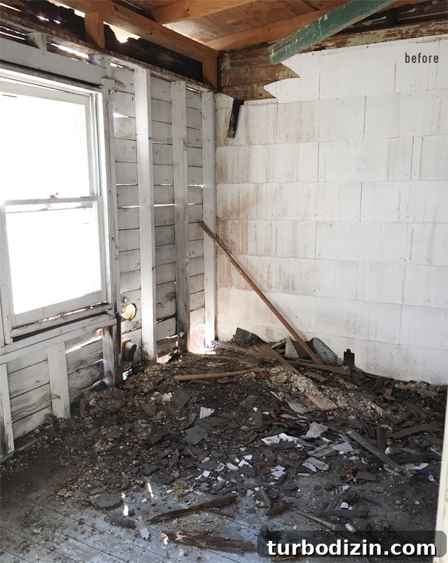 Beach House Renovation: Stripping to the Studs Guide 12 Upper porch and damaged ceiling