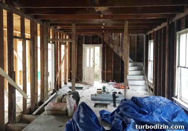 Beach House Renovation: Stripping to the Studs Guide 24 Kitchen view showing future dining area
