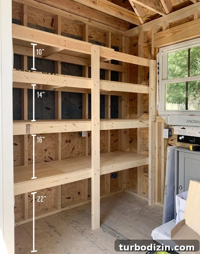 Spacing of heavy duty DIY shelves in beach house shed