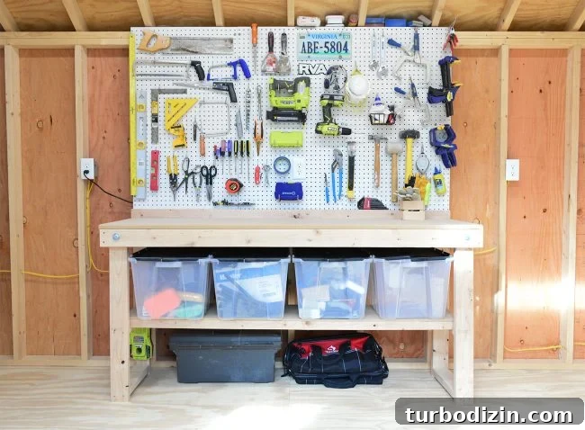 shed storage ideas tool workbench with pegboards