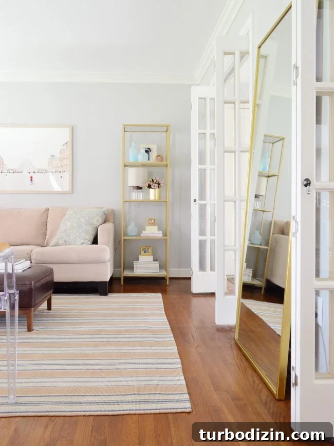 neutral living room with gold accents