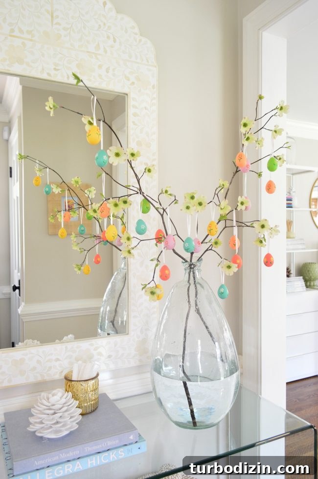How to Make a Charming DIY Easter Egg Tree for Spring Decor 6 Easter Egg Tree with colorful egg ornaments