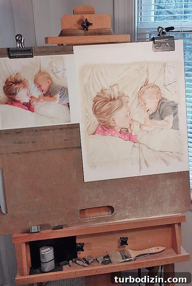 Personalized Kids Portraits: Custom Drawings & Keepsakes 3 Progress shot of pastel drawing with printed reference photo