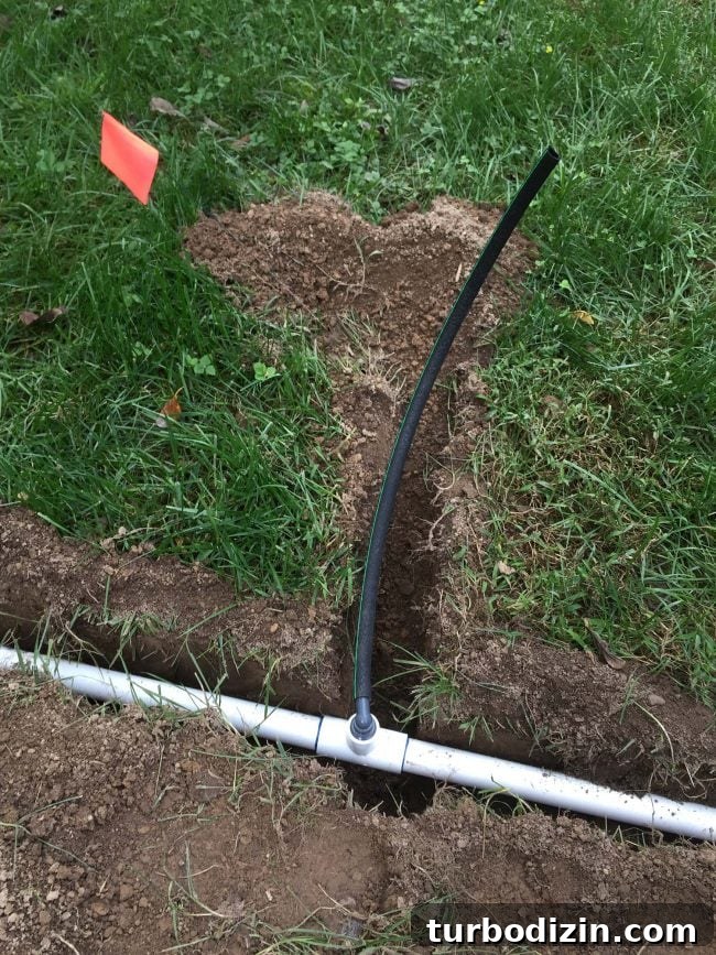 install irrigation system with funny pipe at tee coupling