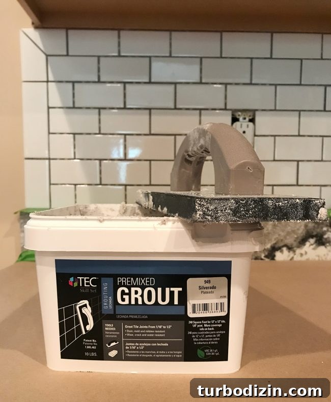 Install a Subway Tile Kitchen Backsplash for $200 DIY Guide 14 box of premixed grout in Silverado color