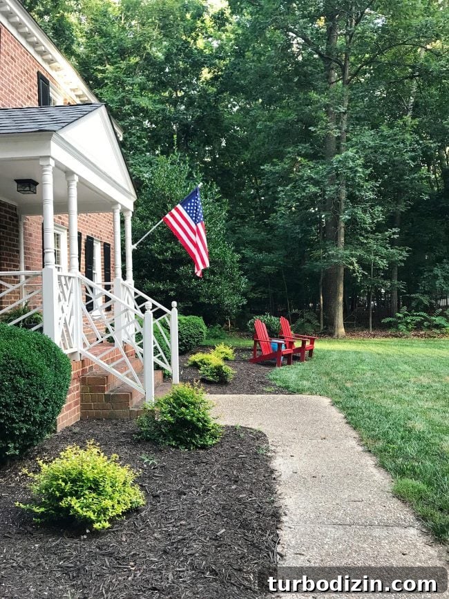 Patriotic Front Porch and Yard Decorating Ideas for Every Season 2 patriotic front porch with american flag red chairs blue ottoman