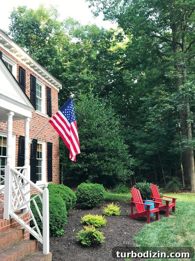Patriotic Front Porch and Yard Decorating Ideas for Every Season 4 patriotic front porch on brick colonial home outdoor chairs