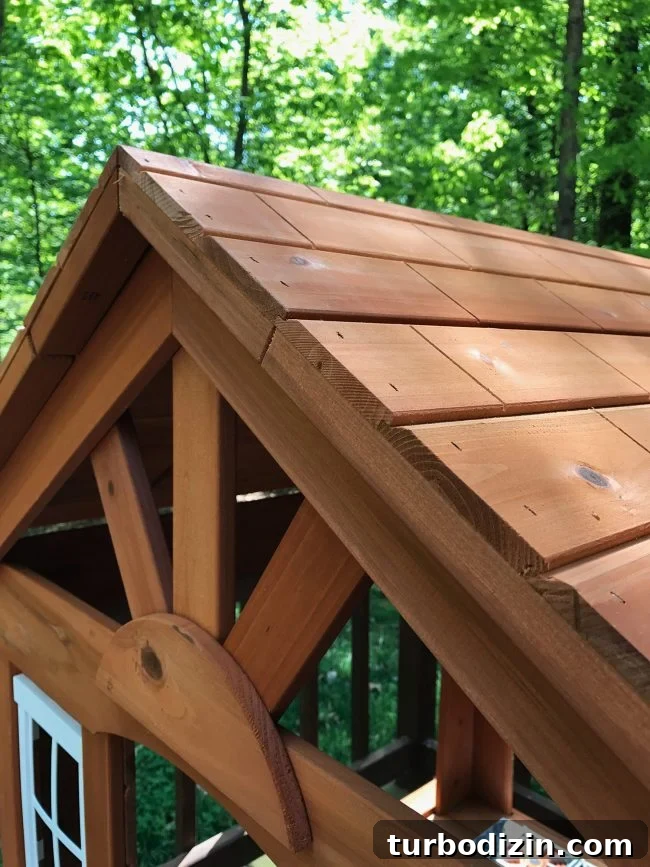 backyard discoveries cedar wooden playhouse roof detail