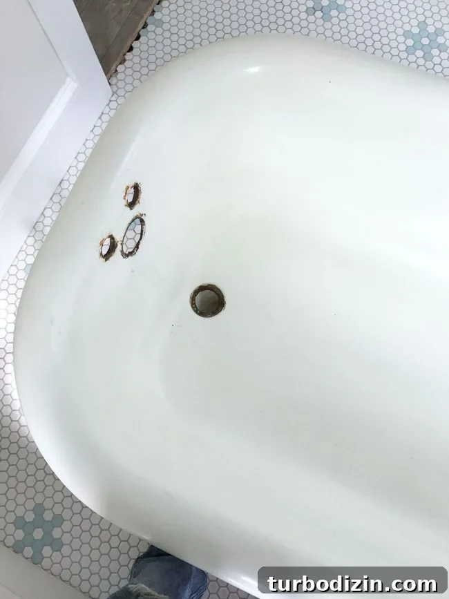 Cleaned white inside of refinished clawfoot tub