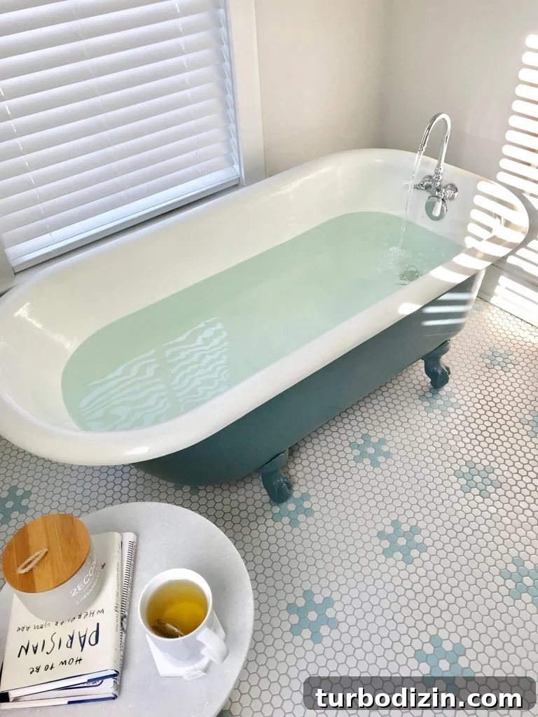 Refinished clawfoot tub full of water