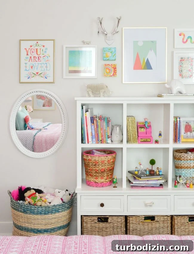 girls bedroom bookcase gallery frame wall