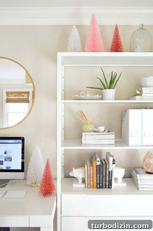 Holiday Home Tour: See Our Christmas Decorating Ideas 9 Office with bottle brush trees