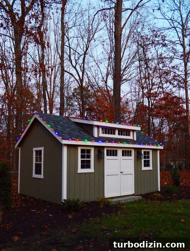 Holiday Home Tour: See Our Christmas Decorating Ideas 14 Shed with colorful lights