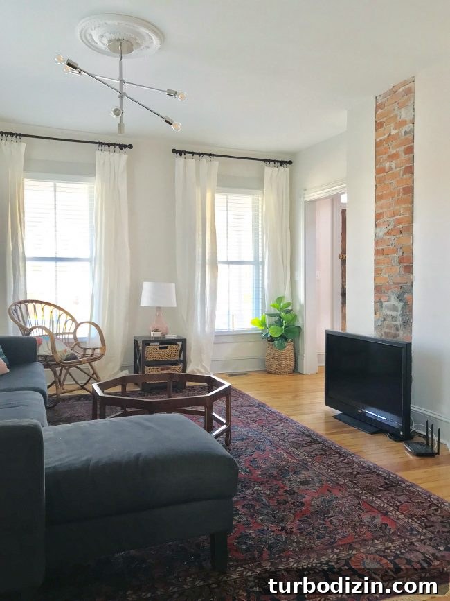 Chandelier and exposed brick