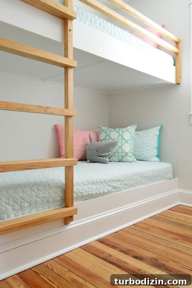 DIY Guide: Building Custom Built-In Bunk Beds for Your Home 4 detail of bottom bunk of built in wall to wall bunk beds