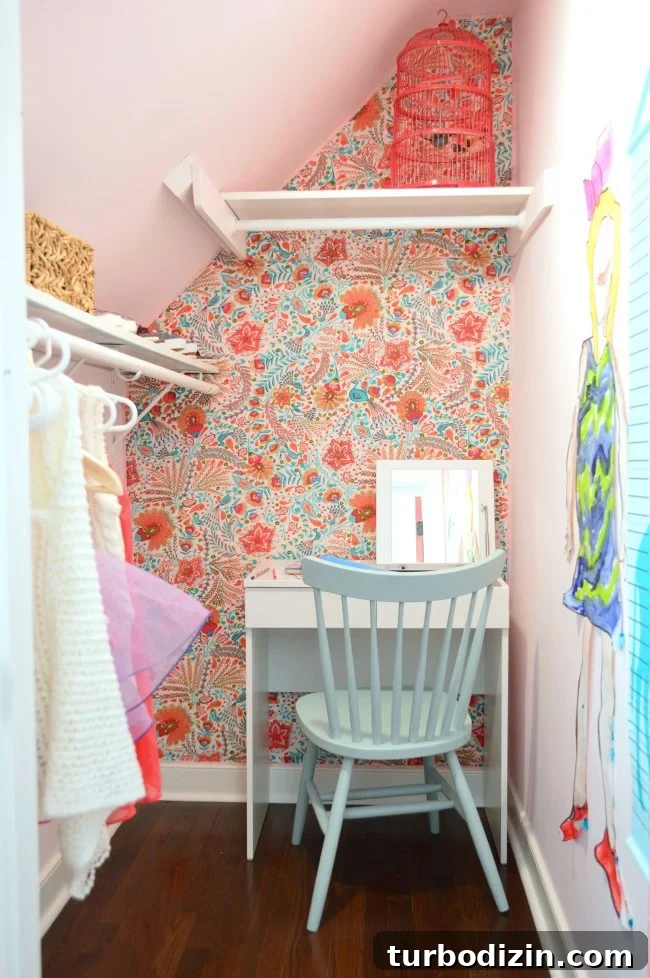 Year Without Shopping: 12 Months of No-Buy Challenges and Wins 14 girls bedroom closet writing desk fabric wallpaper