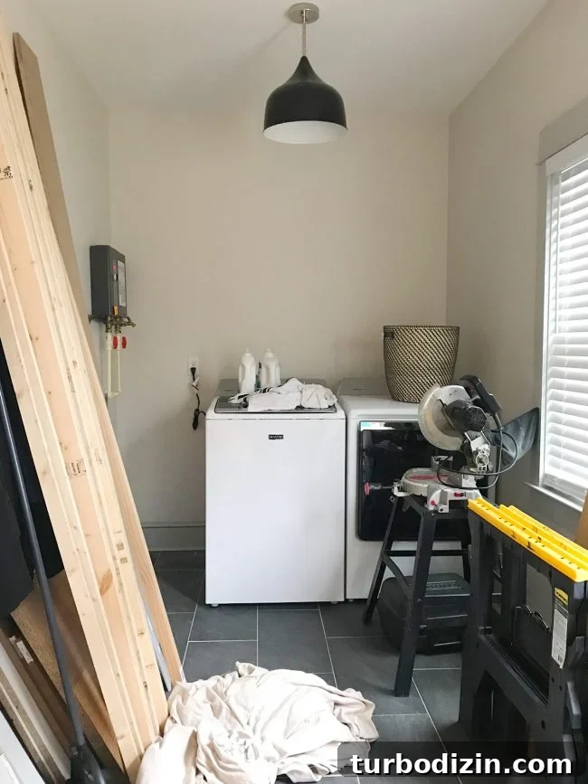 Conceal a Water Heater Using an IKEA Cabinet: Step-by-Step Guide 5 laundry room with appliances and tools