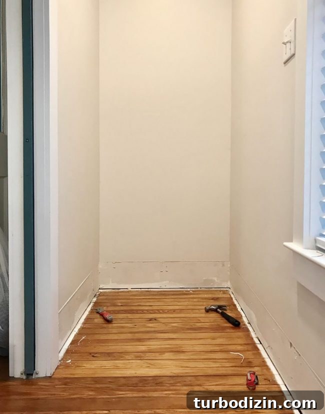 Convert an IKEA Malm into a Built-In Dresser: Step-by-Step Guide 7 Empty Nook With Baseboard Removed