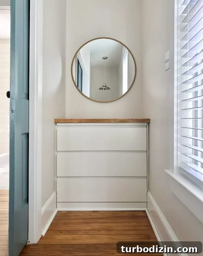 Convert an IKEA Malm into a Built-In Dresser: Step-by-Step Guide 9 Ikea Malm Dresser Built Into Stair Nook With Wood Counter