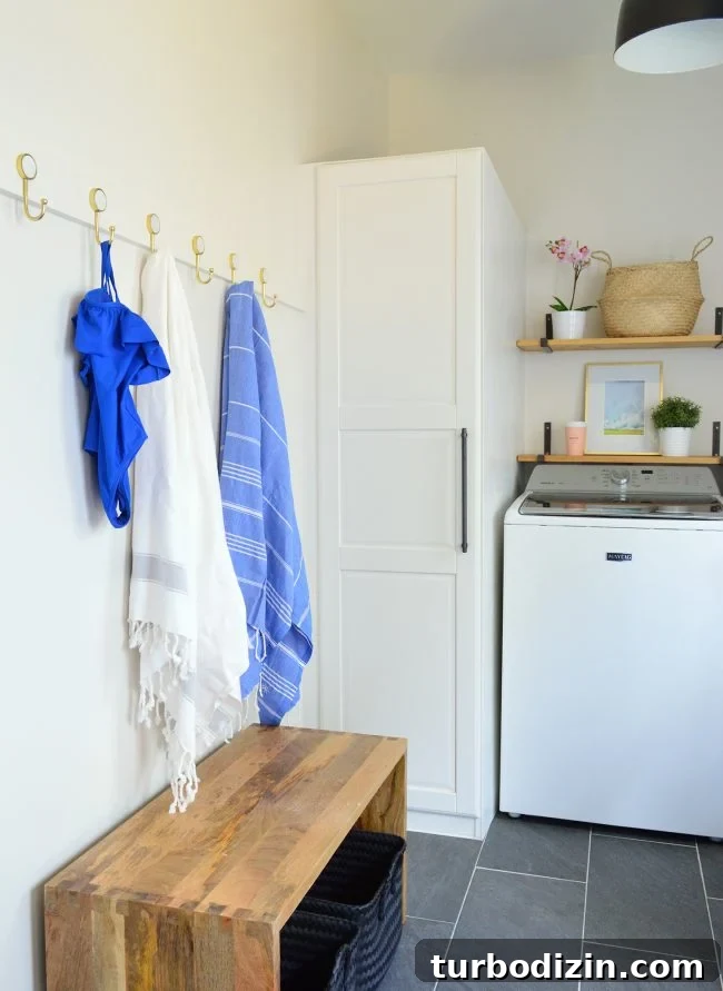 DIY Long Hook Rail for Mudroom: Step-by-Step Build & Install 2 mudroom laundry room with long white coat hook rail