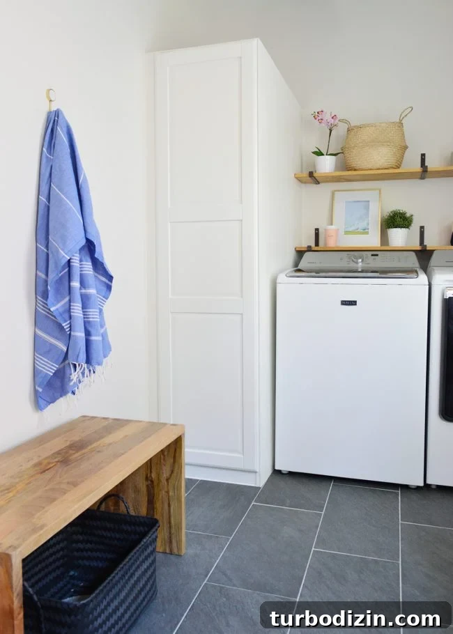 DIY Long Hook Rail for Mudroom: Step-by-Step Build & Install 3 mudroom laundry room with single hook with towel on wall