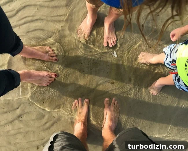 Cape Charles, Virginia: Your Complete Guide to the Beach Town 21 family feet in the shallow chesapeake bay water in cape charles