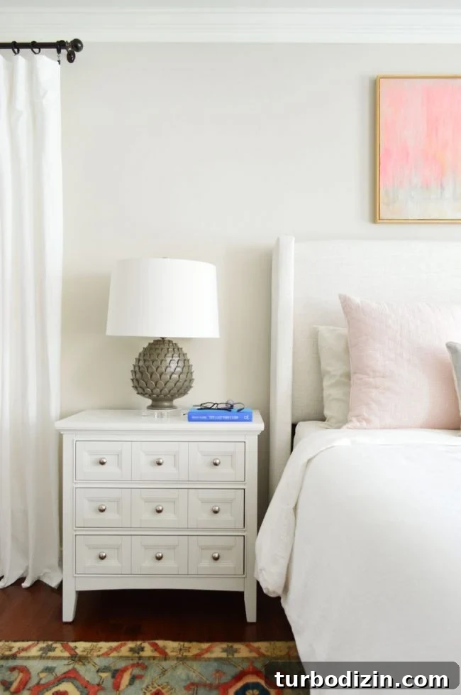 nightstand in master bedroom with edgecomb gray walls