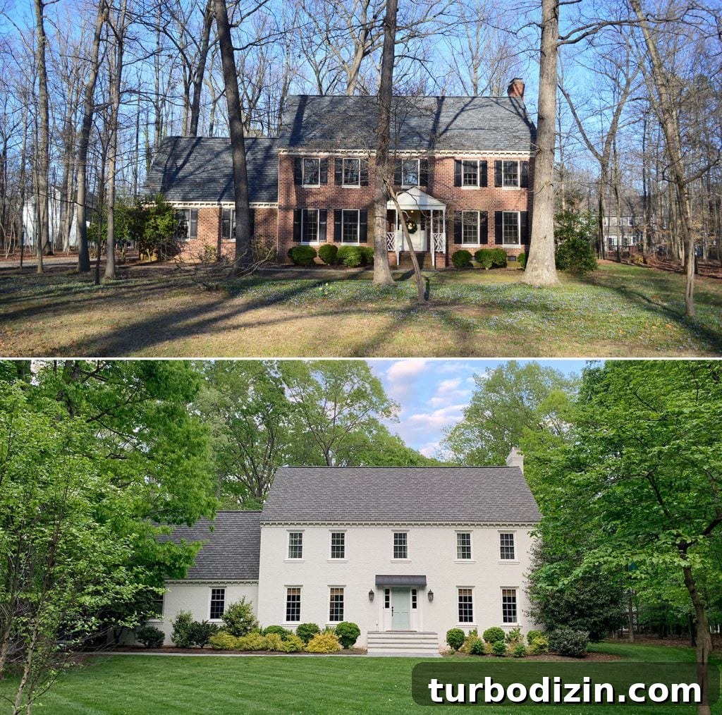Before And After Photos Of Brick House Paintdd White From Yard