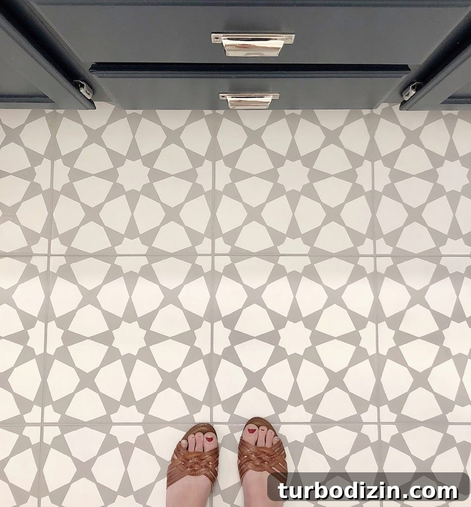 Two Kitchens, One Home: A Story of Renovation and Design 6 Stenciled tile floor makeover