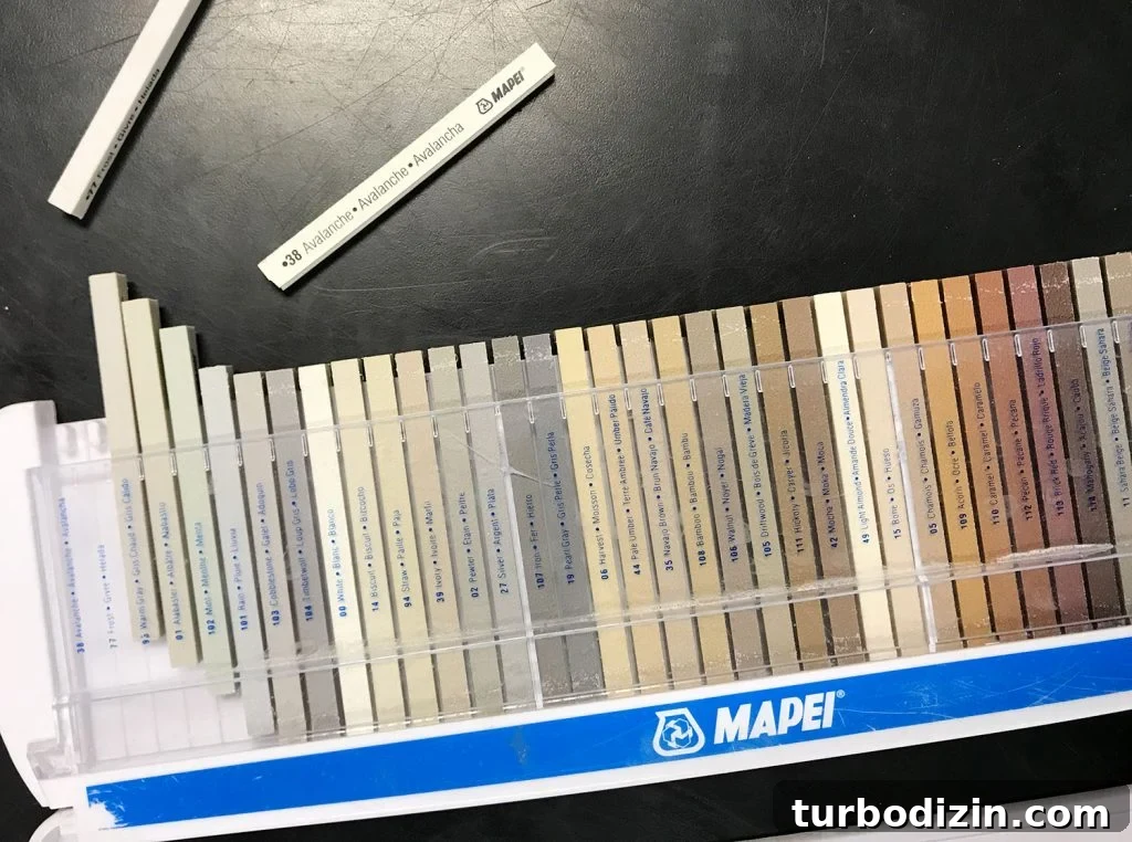 mapei grout color sample sticks at store