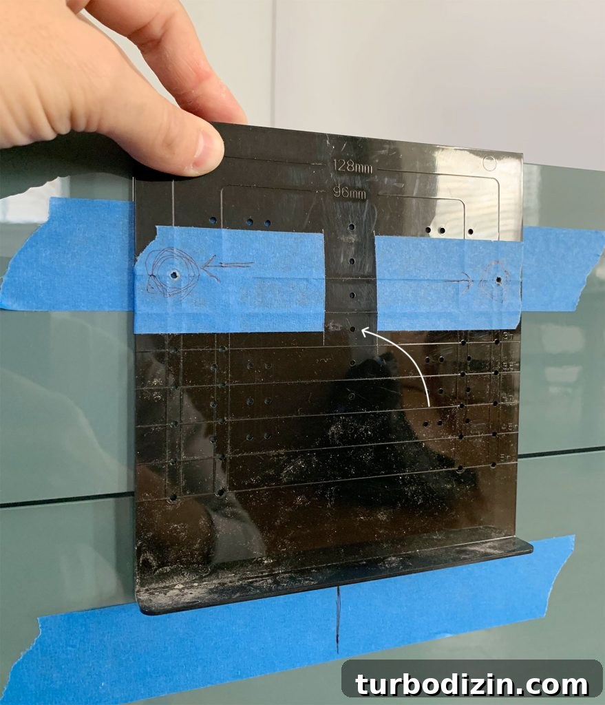 Aligning Hardware Template On Center Of Kitchen Drawer Front