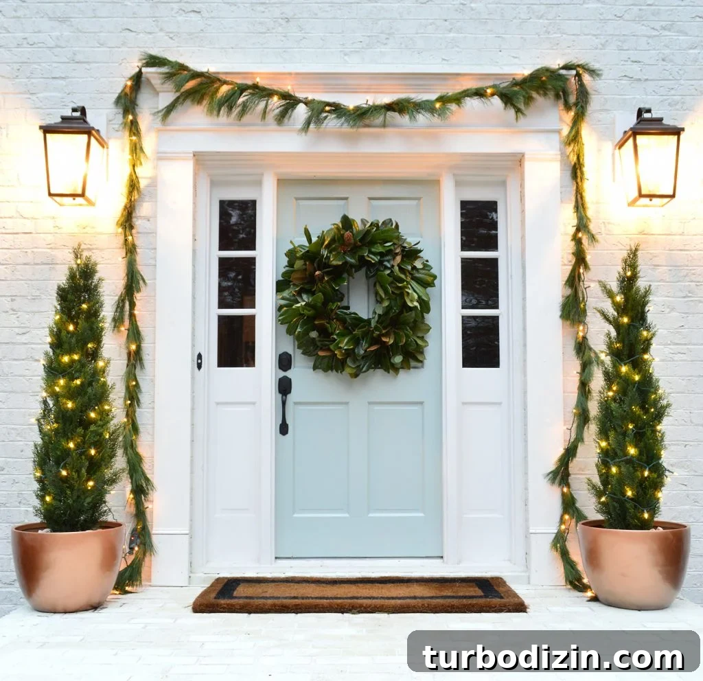 Front Door Paint Guide: Top Color Picks and Pro Tips for Painting a Door 2 Glossy front door with christmas decorations tranquility benjamin moore