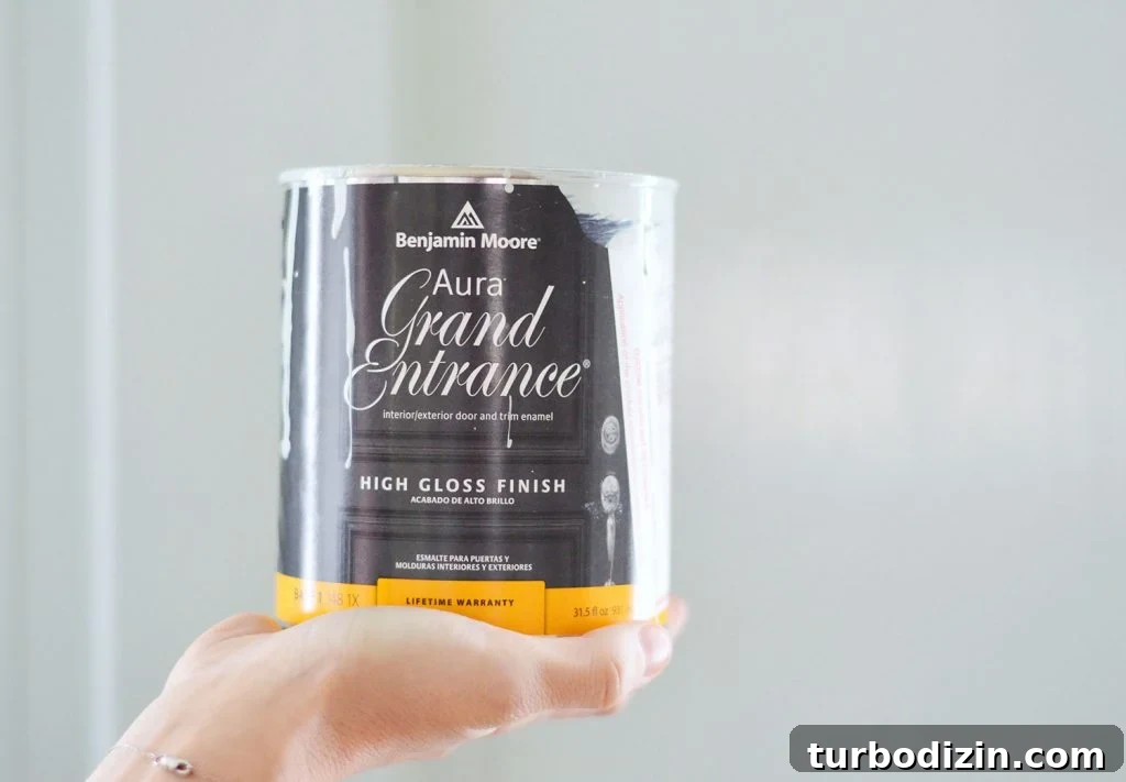 Front Door Paint Guide: Top Color Picks and Pro Tips for Painting a Door 5 Can of Benjamin Moore Aura Grand Entrance Paint in High Gloss Finish