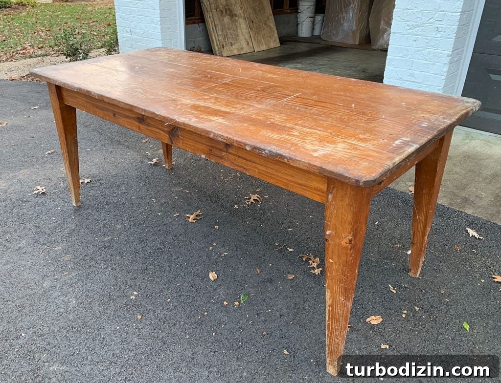 Refinish a Wooden Table: Step-by-Step Guide for Smooth Results 5 Vintage Farmhouse Table With Damage and Scratches