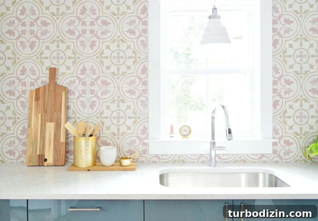 8 Essential Steps to Take Before You Start Tiling 2 Pink Patterned Tile Backsplash With White Counters