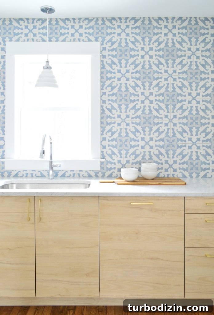 8 Essential Steps to Take Before You Start Tiling 7 Wood Ikea Cabinets With Blue Patterned Backsplash Tile From Tile Bar