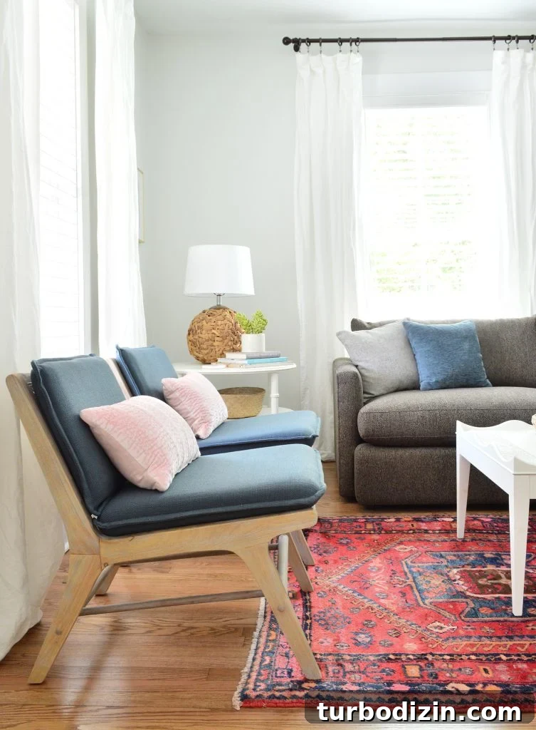 Duplex Living Room and Dining Room Makeovers: Before & After Tour 3 Blue And Wood Target Accent Chairs In Bright Living Room
