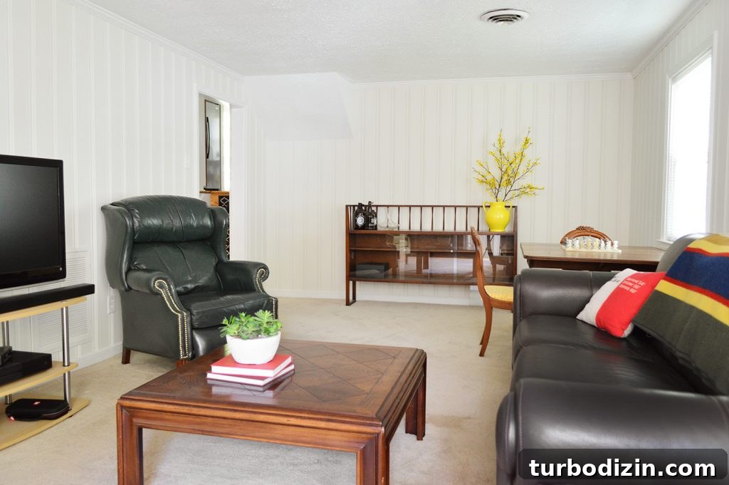 Staged basement living space after
