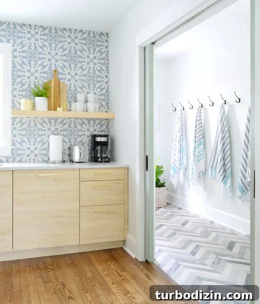 Duplex Mudroom Seen Through Kitchen Pocket Doors
