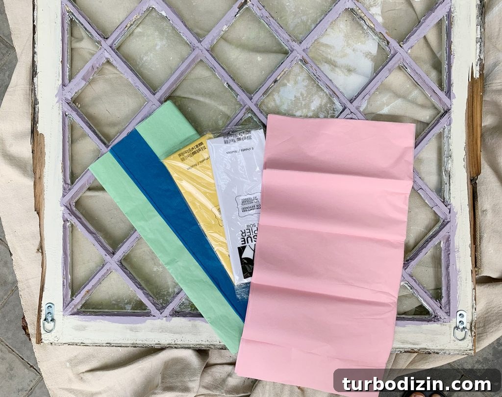 DIY Faux Stained Glass Window Tutorial: Step-by-Step Guide 6 Tissue Paper Colors On Diamond Window Before Attempting Stained Glass Look