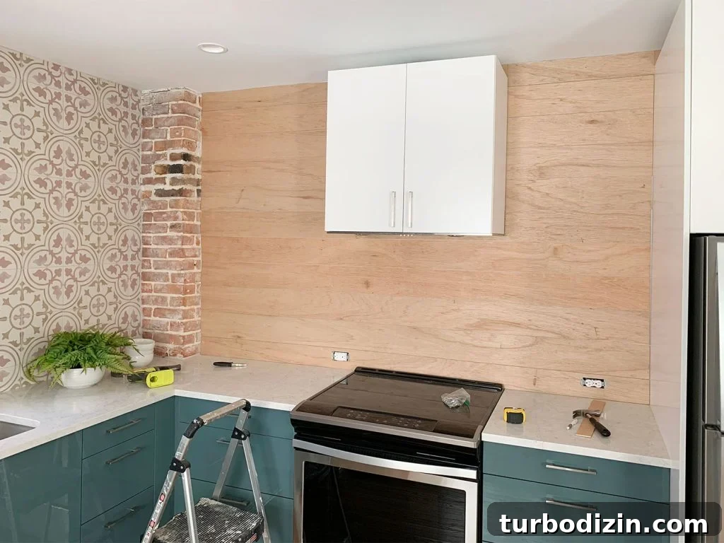 DIY Shiplap Wall Plank Makeover for $31 Total 21 Shiplap Paneling Complete In Blue Duplex Kitchen