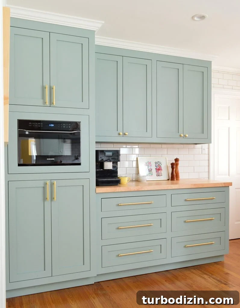 Update Old Kitchen Cabinets with New Inset Doors for a Fresh Look 8 Tall Pantry Cabinets With Coffee Counter In Halcyon Green Blue Kitchen