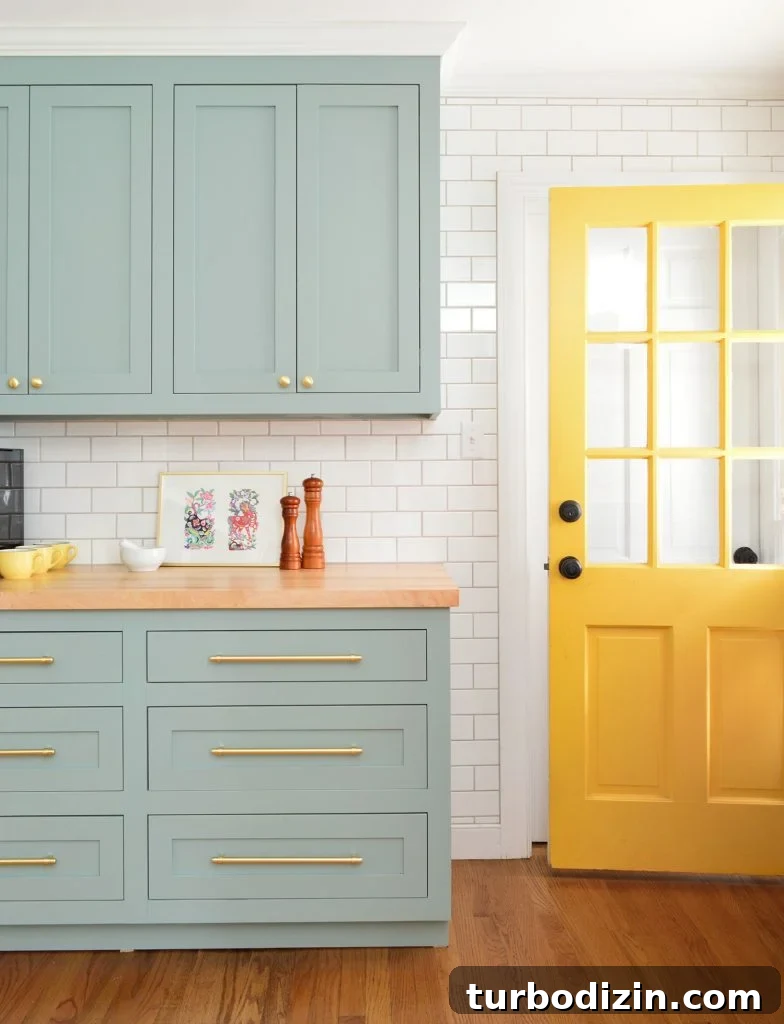 Update Old Kitchen Cabinets with New Inset Doors for a Fresh Look 11 Bee Yellow Back Door Against Halcyon Green Blue Kitchen Cabinets
