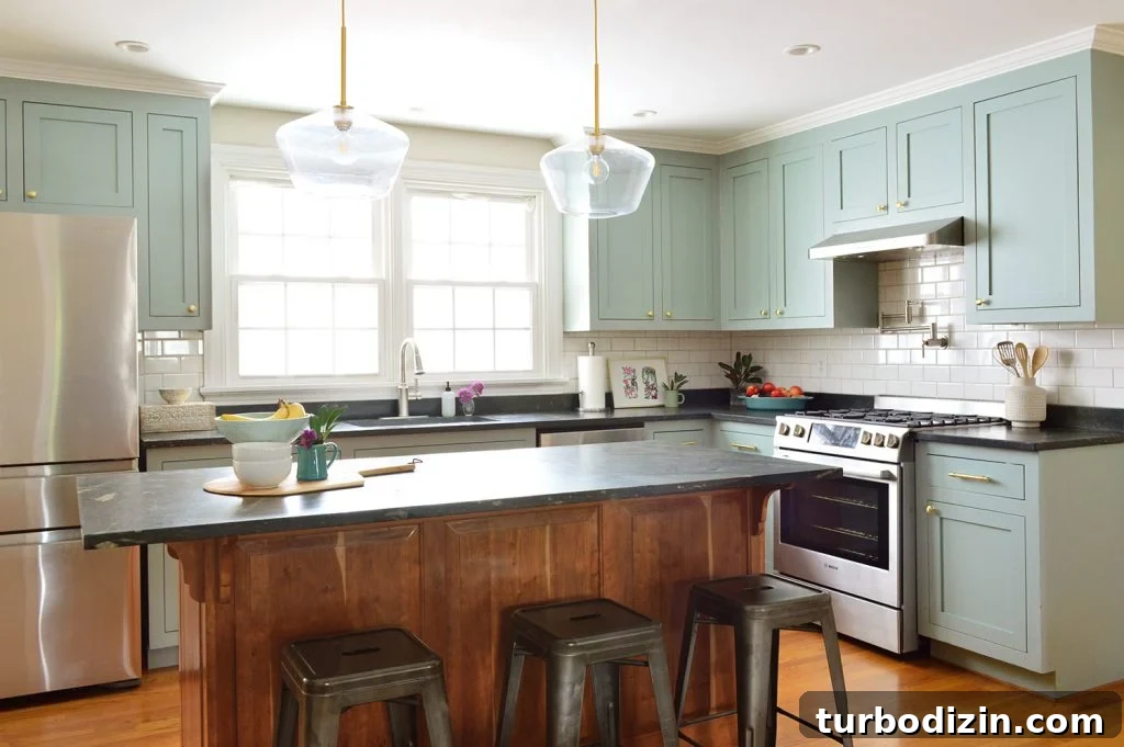 Update Old Kitchen Cabinets with New Inset Doors for a Fresh Look 4 Halcyon Green Blue Kitchen Cabinet Makeover With Gold Hardware