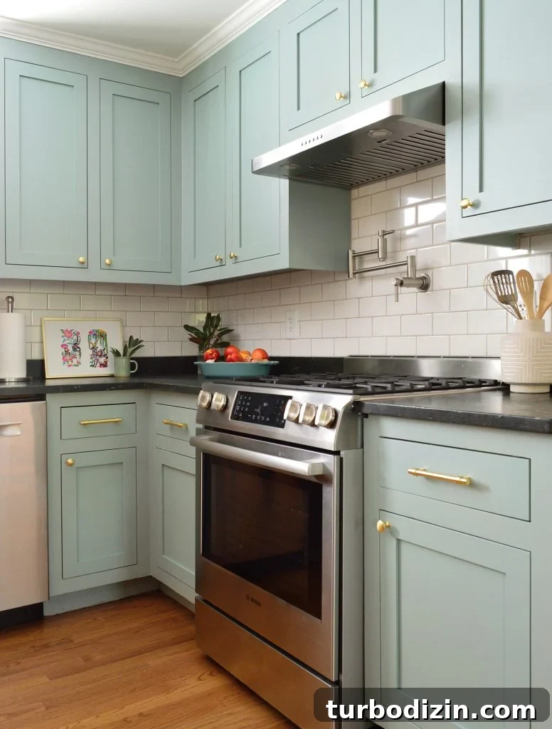 Update Old Kitchen Cabinets with New Inset Doors for a Fresh Look 5 Stainless Steel Gas Range In Halcyon Green Blue Kitchen